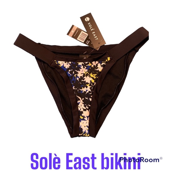 NWT Solè East Women’s Bikini Floral Black Yellow White Blue Small Top Med Bottom - Picture 3 of 5